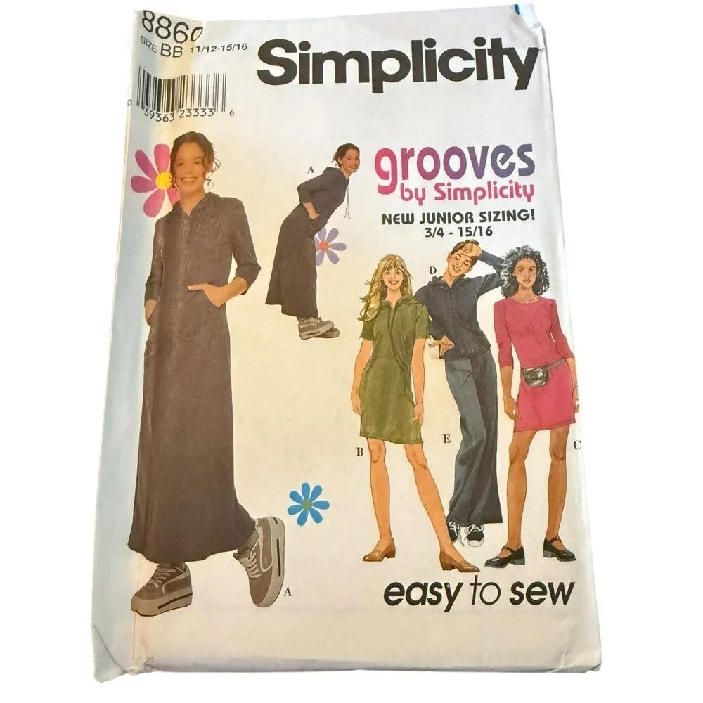 Simplicity 8860 Junior Pants, Top, Dress~ Sz BB (11/12-15/16) ~ Easy to Sew~ New